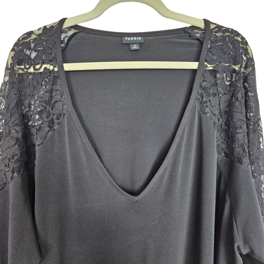 Torrid Womens Lace Shoulder Top Plus Size 4X Whimsygoth Stretch WItchy Vamp - Picture 3 of 9